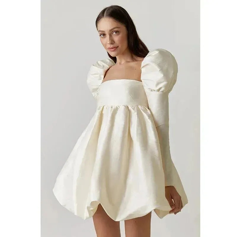 plain mini dresses Women's Casual Summer Short Puff Sleeve Lace Pleated Mini Dress Mini Dress Black at Amazon Women's Clothing store