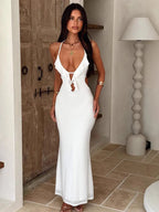 Vestido largo con escote en V profundo Liana