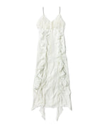 White ruffled dress on a white background