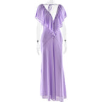 Lavender evening gown on a white background