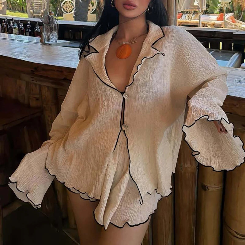 Nora Scalloped Button Short Set