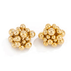 Pair of gold cluster earrings on a white background
