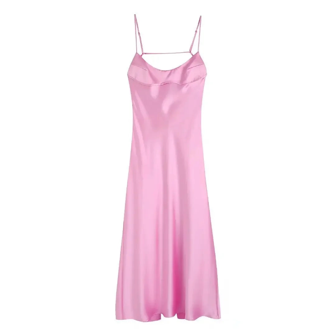 Evelise Mid-calf Satin Dress