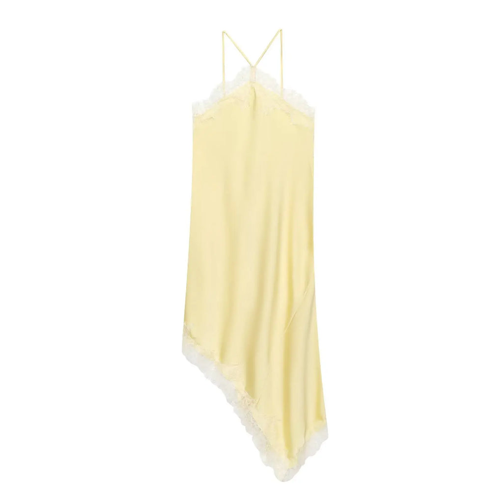 Light yellow dress with thin straps on a white background