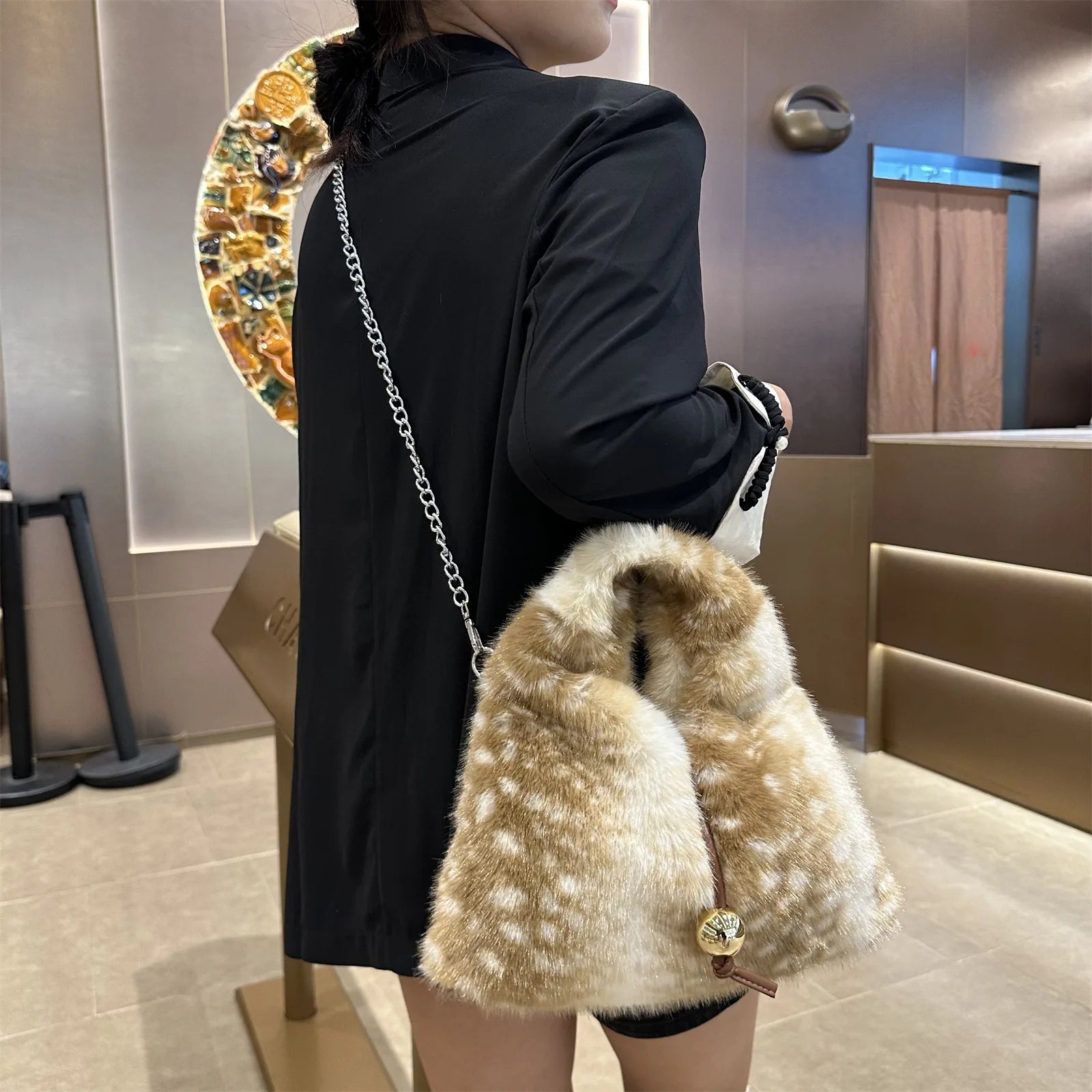 Fluffy Bambi Deer Hobo Bag