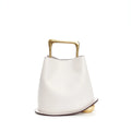 White ceramic vase with gold handle on a white background