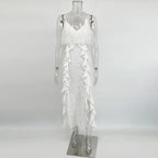 White lace dress on a mannequin against a white background