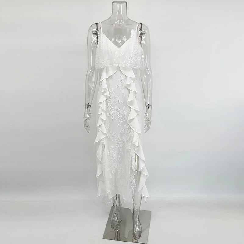 White lace dress on a mannequin against a white background