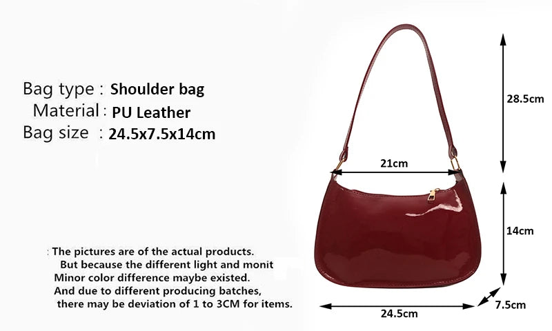 Red shoulder bag with measurements on a white background