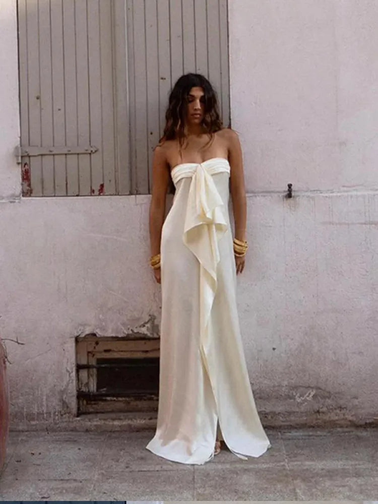 strapless dress with bows Take A Bow | Black & Cream Velvet Maxi Oversized Bow or no bra Women Pearl Strapless Sexy Mini