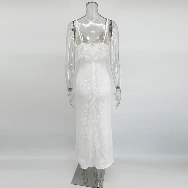 White lace dress on a mannequin against a white background