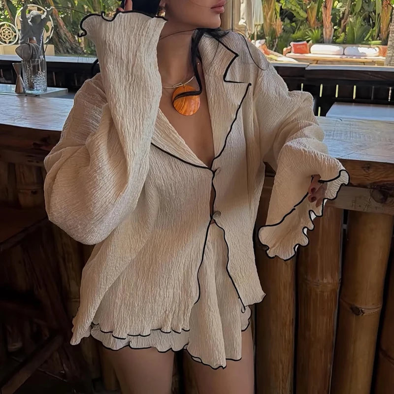 Nora Scalloped Button Short Set