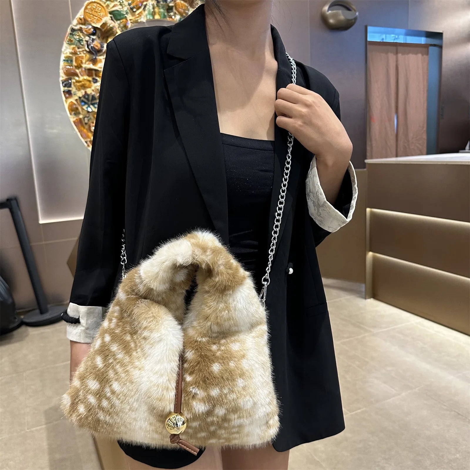 Fluffy Bambi Deer Hobo Bag