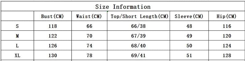 A size chart table showing measurements in centimeters for sizes S through 3XL, with columns for Bust, Waist, Top/Short Length, Sleeve, and Hip. A disclaimer note appears at the bottom in red text.