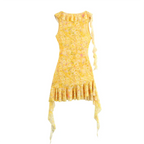 Yellow floral dress with ruffles on a white background