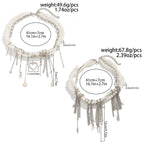 Two pairs of earrings with measurements and weights on a white background
