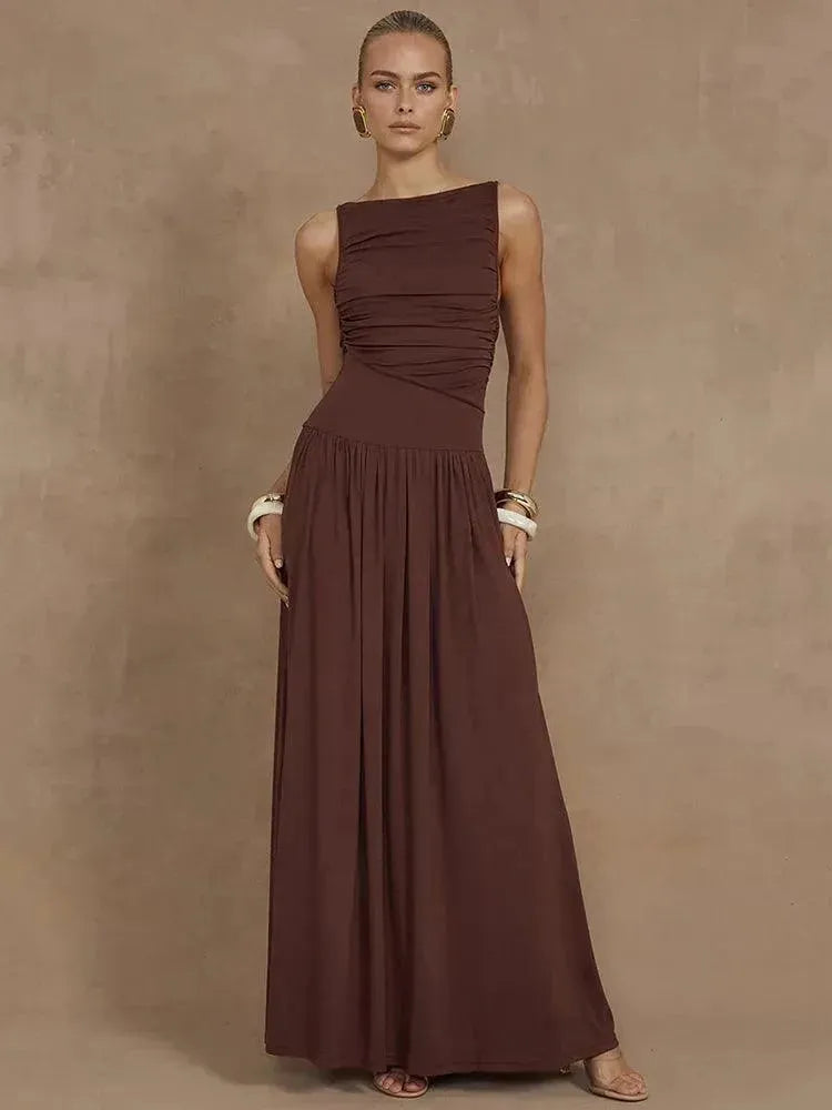Adrielle Boat Neck Maxi Dress | Virago Wear Adrielle Boat Neck Maxi Dress | Virago Wear