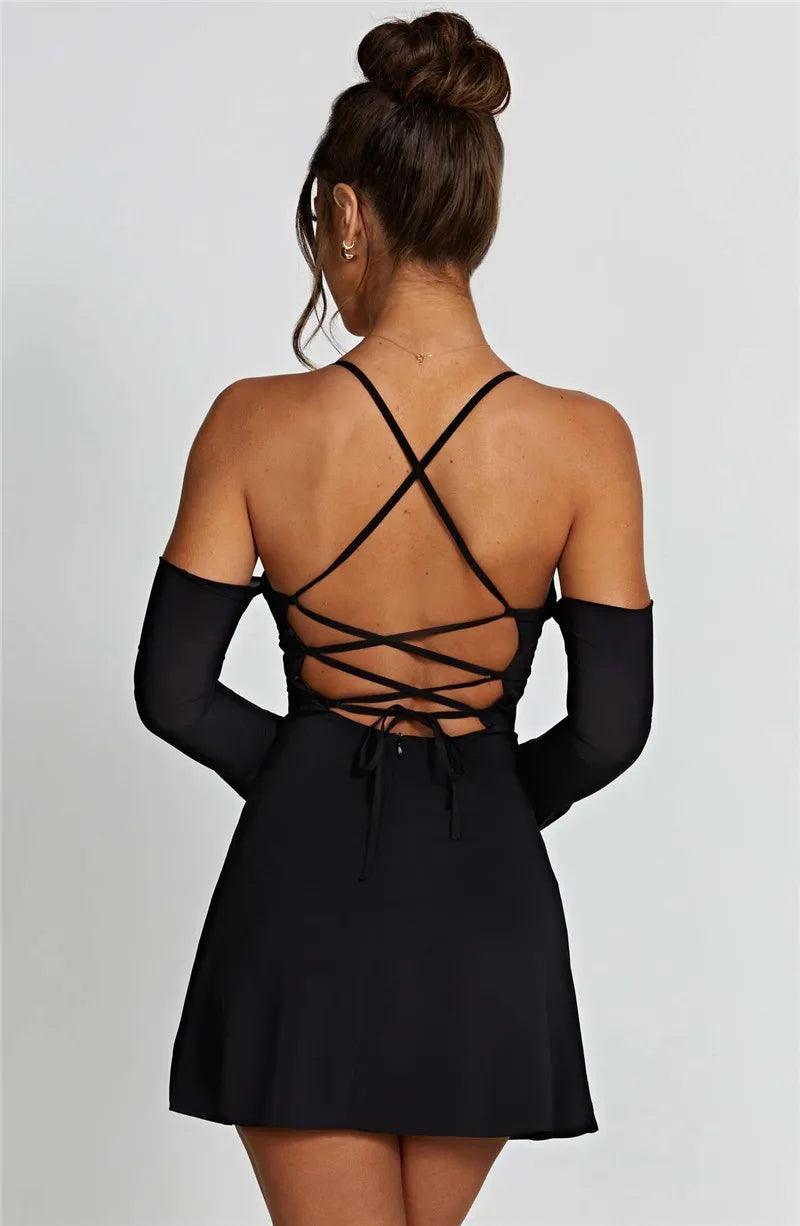 Evelin Lace Up Mini Dress - Virago Wear - Dresses, Mini Dress, New arrivals - Dresses