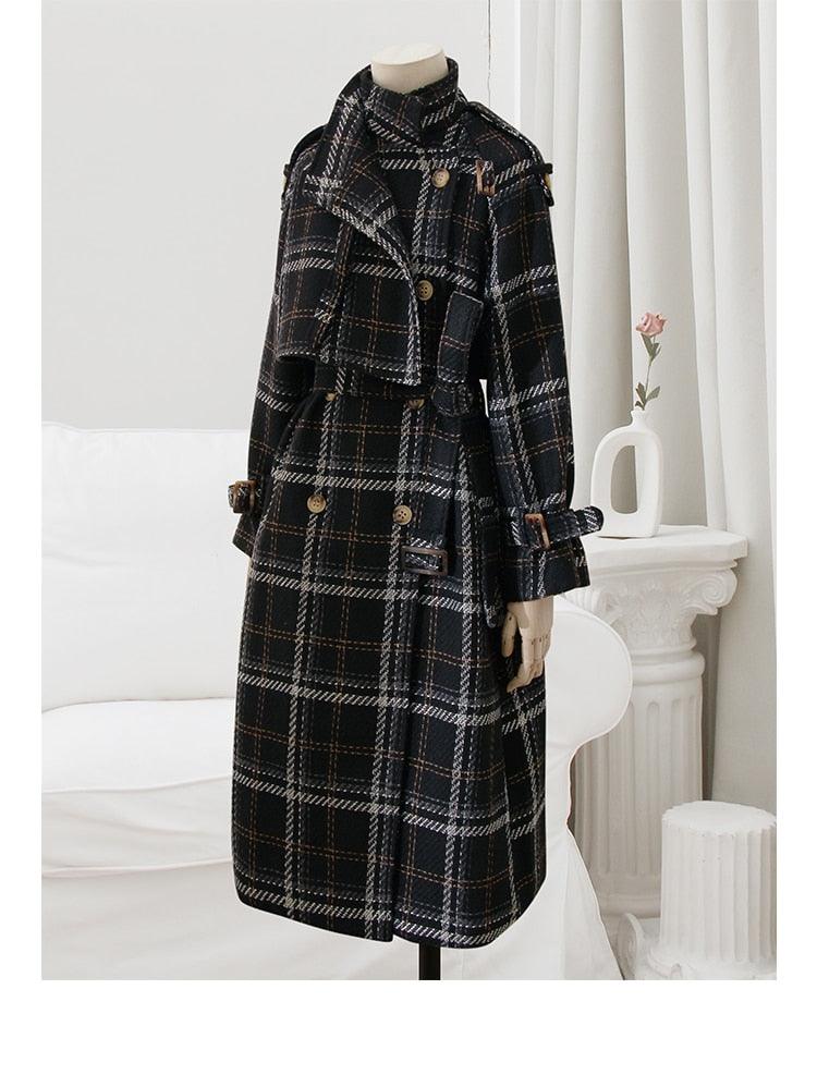 Black shops plaid trench coat