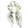 A white poly silk scarf with a paisley pattern, displayed as a headband.