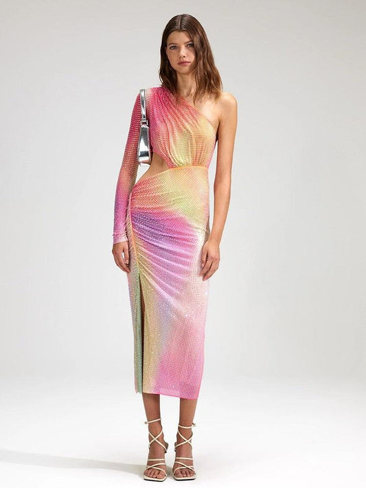 April One Shoulder Rainbow Dress - Virago Wear - Dresses, Midi Dress, New arrivals - Dresses