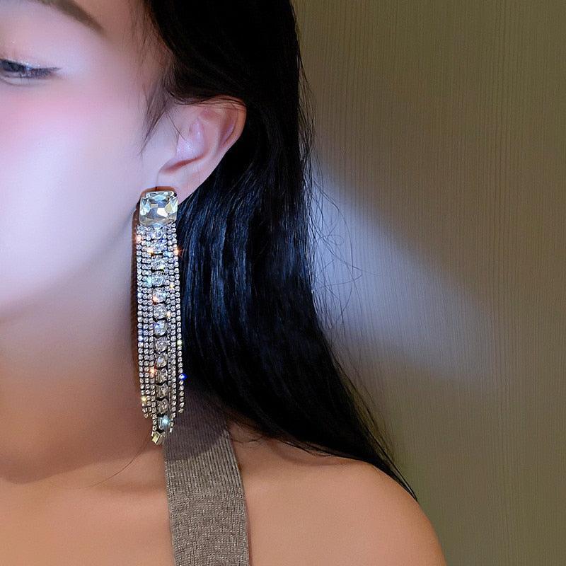 Asymmetric Crystal Tassel Earrings - Virago Wear - Accessories, Earrings - Earrings