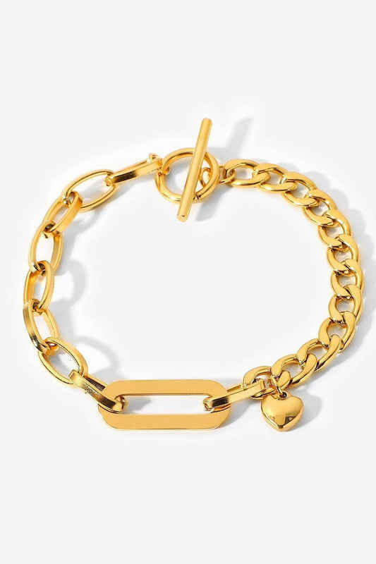 Chunky Chain Heart Charm Bracelet - Virago Wear - Accessories, Bracelets - Bracelets
