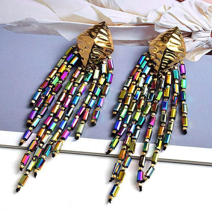 Colorful Handmade Long Beaded Earrings - Virago Wear - Accessories, Earrings - Necklaces