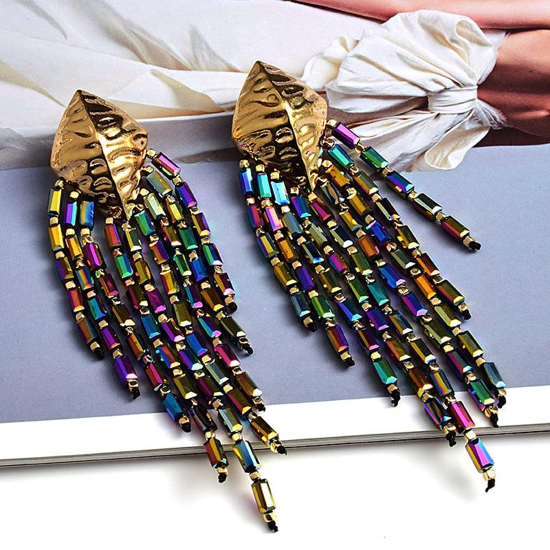 Colorful Handmade Long Beaded Earrings - Virago Wear - Accessories, Earrings - Necklaces