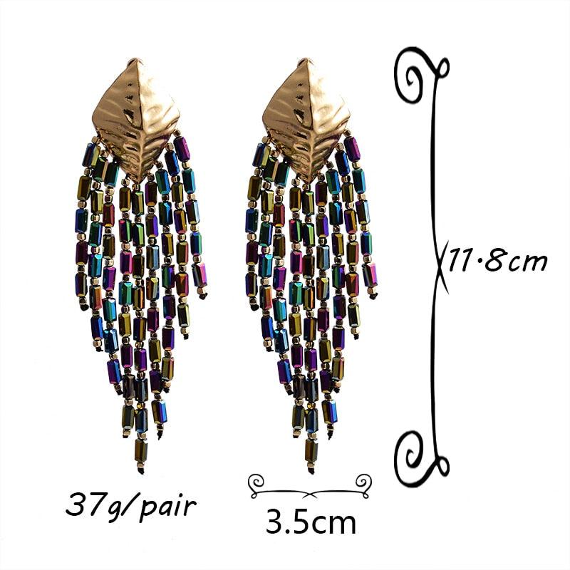 Colorful Handmade Long Beaded Earrings - Virago Wear - Accessories, Earrings - Necklaces