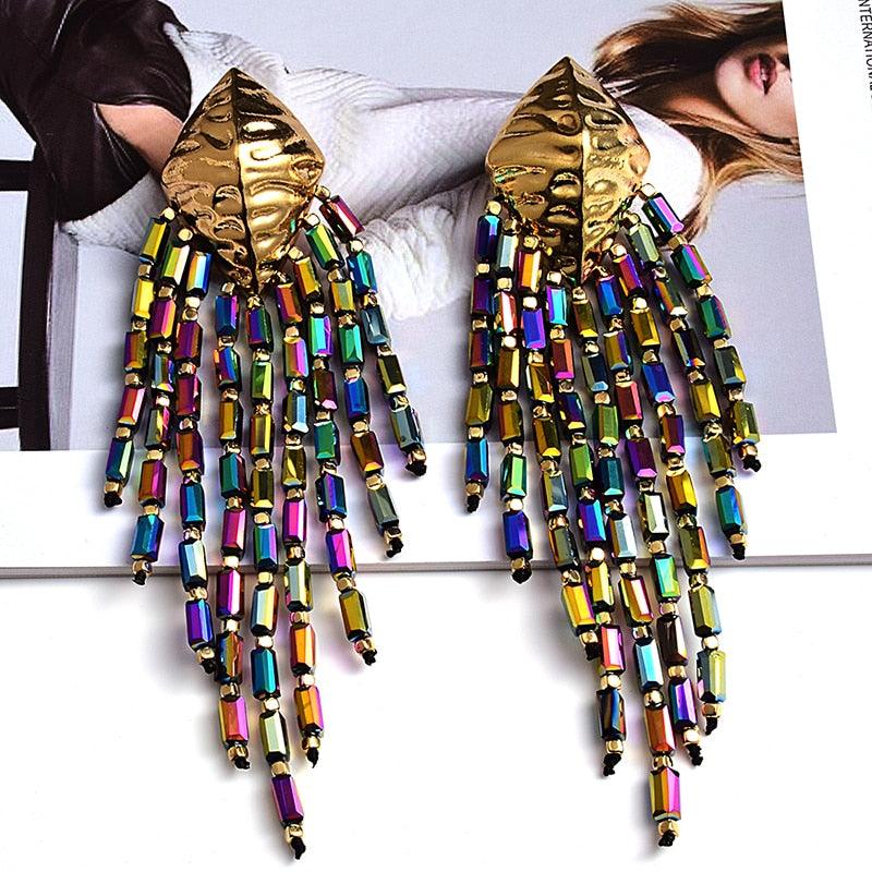 Colorful Handmade Long Beaded Earrings - Virago Wear - Accessories, Earrings - Necklaces