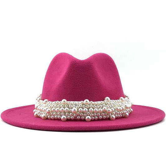 Felt and Pearl Ribbon Fedora Hat - Virago Wear - Hats - Hats