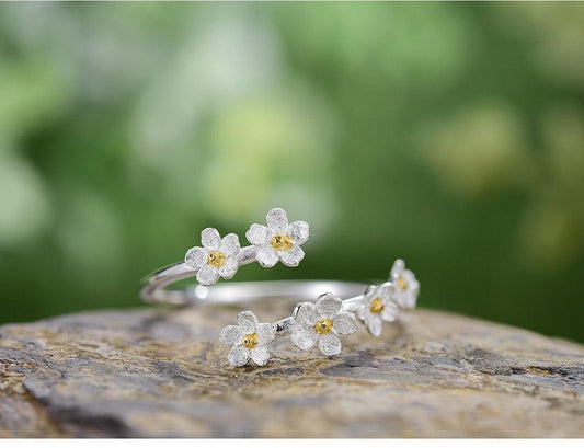 Flowers Sterling Silver Adjustable Ring - Virago Wear - Accessories, Rings, Sterling Silver - Rings