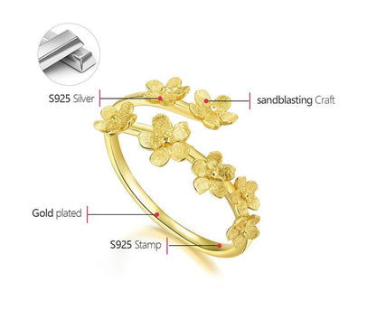 Flowers Sterling Silver Adjustable Ring - Virago Wear - Accessories, Rings, Sterling Silver - Rings