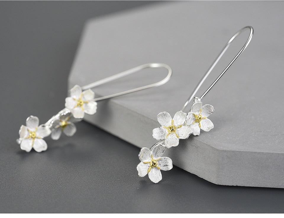 Jasmine Flowers Triple Drop Earrings - Virago Wear - Accessories, Earrings, Sterling Silver - Earrings