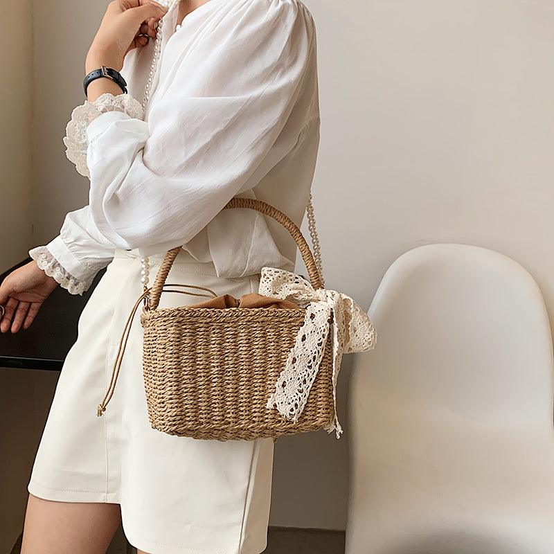 Maldives Pearl Straw Tote - Virago Wear - Beige, Handbags, Khaki - Handbags