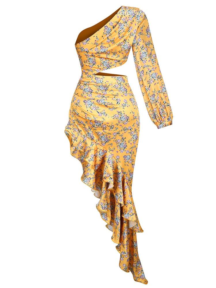 Maribel Floral Irregular Ruffle Dress - Virago Wear - Dresses, Maxi dress - Dresses