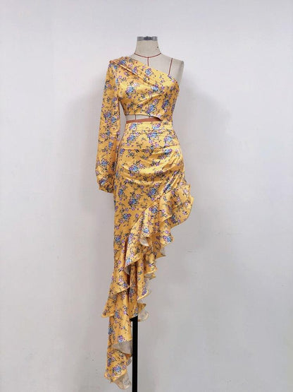 Maribel Floral Irregular Ruffle Dress - Virago Wear - Dresses, Maxi dress - Dresses