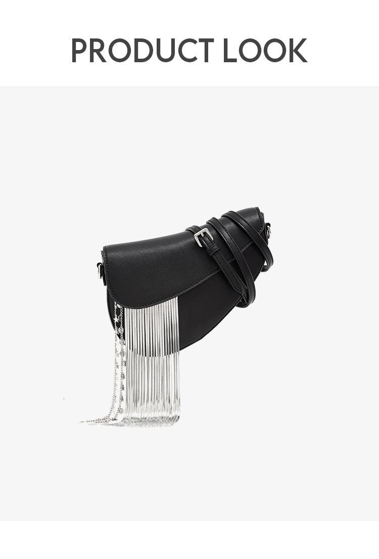 Media Luna Bafelli Leather Handbag - Virago Wear - Bafelli, Black, Crossbody, Handbags, Leather, Silver - Handbags
