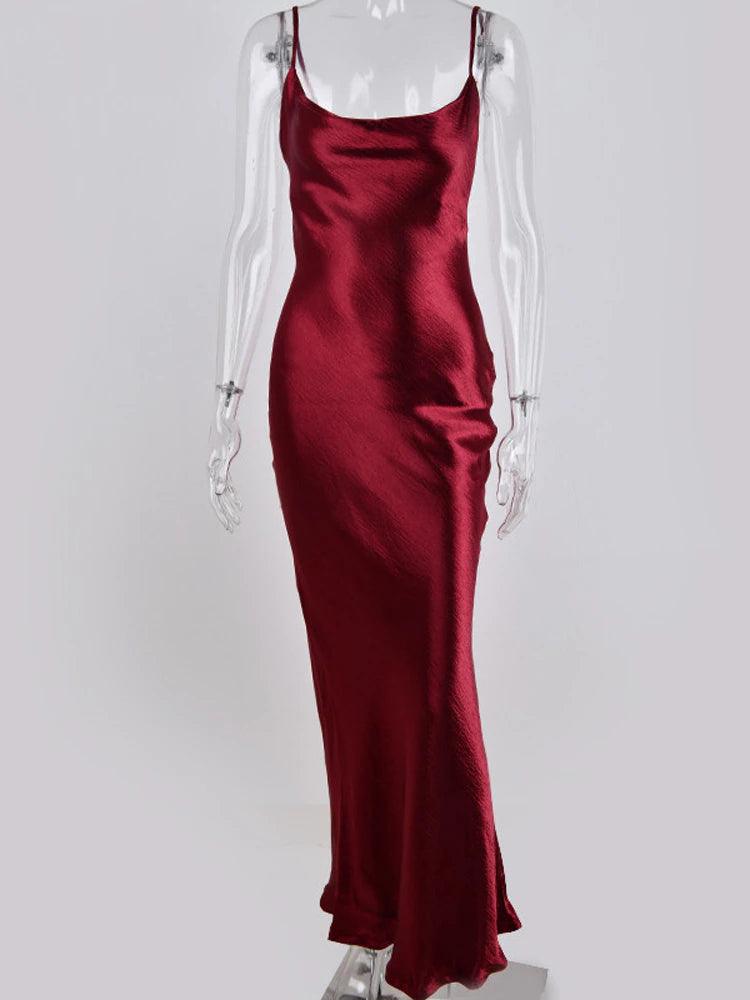 Tatiana Satin Lace Up Backless Maxi Dress - Virago Wear - Dresses, Maxi Dress, New arrivals - Dresses